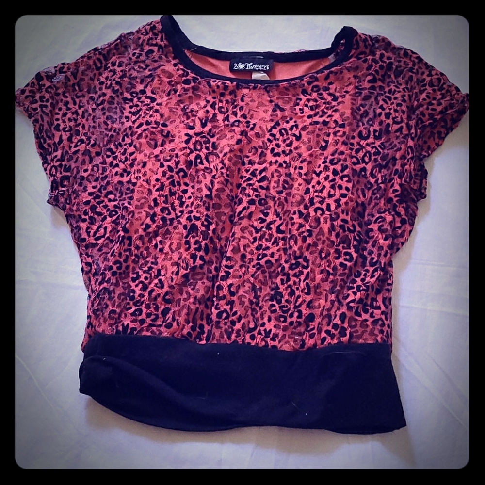 Girls'Red Cheetah Print 2 Tween Blouse